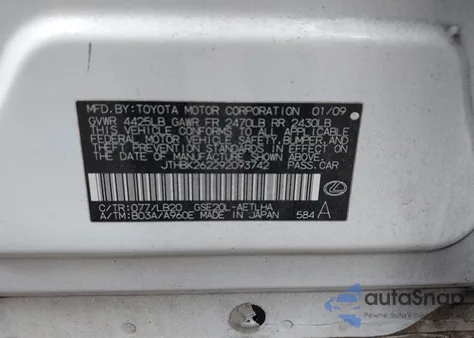 2009 Lexus Is 250 from USA, damaged, VIN JTHBK262292093742